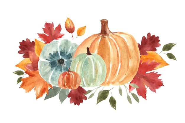 Herbstaquarellillustration mit Kürbisblättern