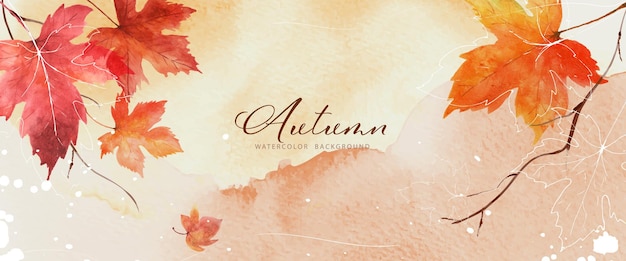 Herbsthintergrund der abstrakten Kunst mit Aquarellahornblättern. Aquarell handbemalte Naturkunst perfekt für dekorative Gestaltung im Herbstfest, Header, Banner, Web, Wanddekoration, Karten.