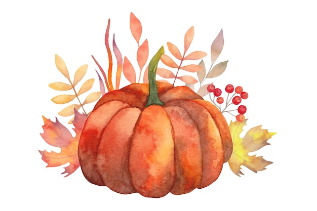 Herbstkomposition Aquarell-Illustration von Kürbis und Herbstblättern Halloween Thanksgiving