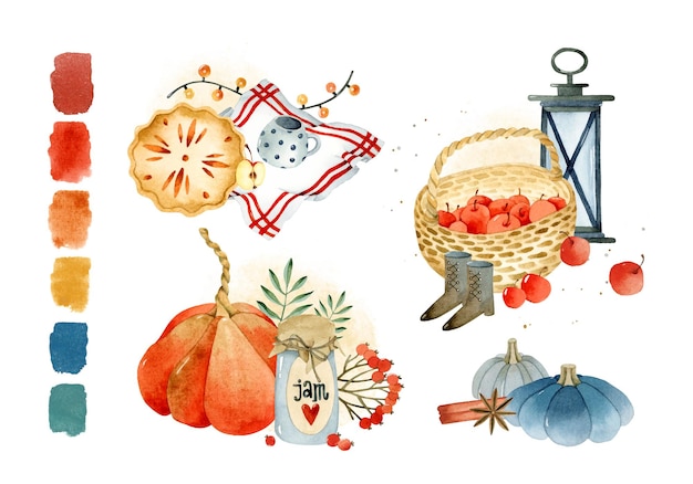 Herbstkompositionen mit paletten-aquarell-elementen-kollektion