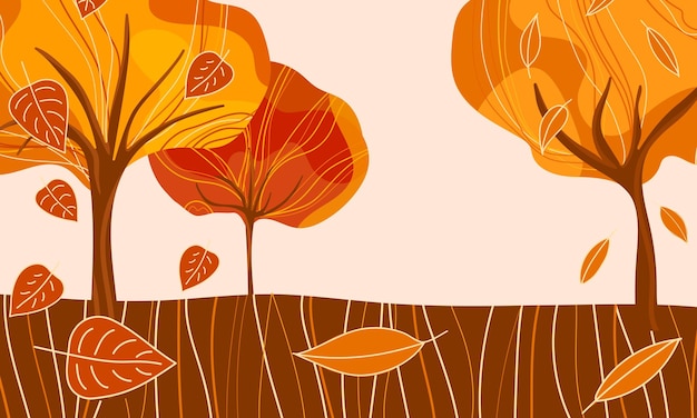 Herbstlandschaft mit Bäumen, deren Blätter auf dem Boden fallen, Hintergrund mit Herbstnatur im Park