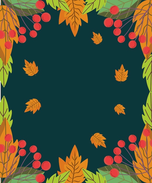 Herbstliche Blätterlaubnaturbeerenpflanzen schwarzer Hintergrundillustration