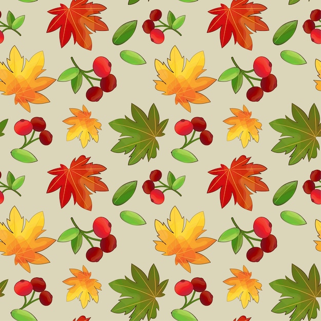 Herbstmuster mit ahornblättern und roten beeren für packpapier, tapeten, stoffe.