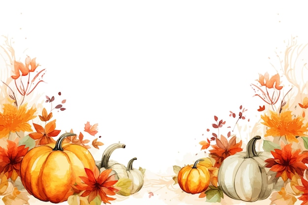 Herbstpanorama und kürbisse bunter aquarellrahmen herbstvektor-illustrationsdesign