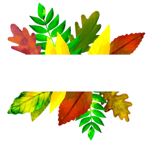 Herbstrahmen-Aquarellillustration mit den mehrfarbigen Blättern lokalisiert auf weißem Hintergrund