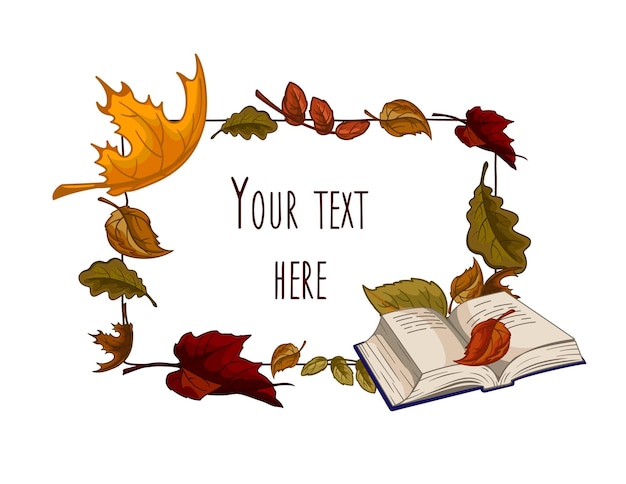 Herbstrahmen mit bunten Blättern und Buch für Text und Fotos