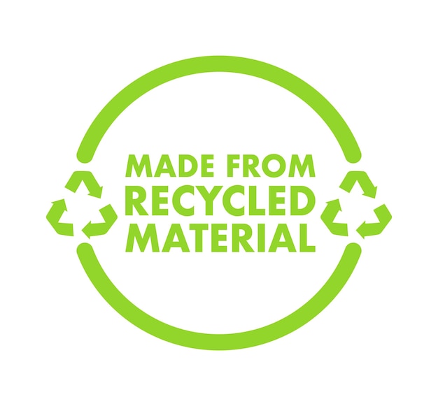 Hergestellt aus recycelten materialien zeichenetikett vektorvorratillustration