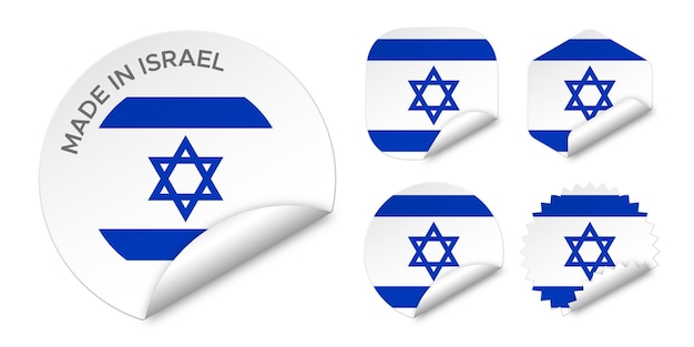 Hergestellt in israel flagge aufkleber etiketten abzeichen logo 3d-vektor-illustration mockup isoliert auf weiß