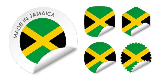 Hergestellt in jamaika flagge aufkleber etiketten abzeichen logo 3d-vektor-illustration mockup isoliert auf weiß