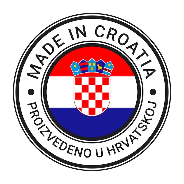 Hergestellt in kroatien runder stempelaufkleber mit kroatischer flaggenvektorillustration