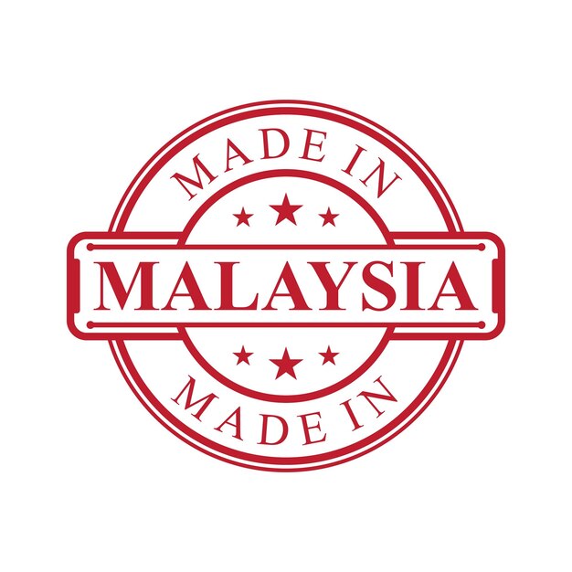 Hergestellt in malaysia etikettensymbol mit rotem farbemblem