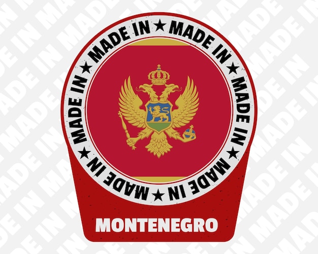 Hergestellt in Montenegro Vektor-Abzeichen isoliertes Symbol mit Länderflaggen-Ursprungsmarkierungsstempel-Zeichendesign