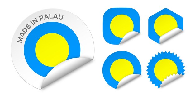 Hergestellt in palau flagge aufkleber etiketten abzeichen logo 3d-vektor-illustration mockup isoliert auf weiß