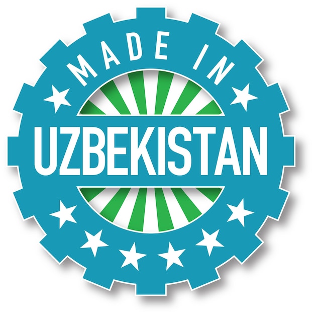 Hergestellt in usbekistan flaggenfarbstempel. vektor-illustration