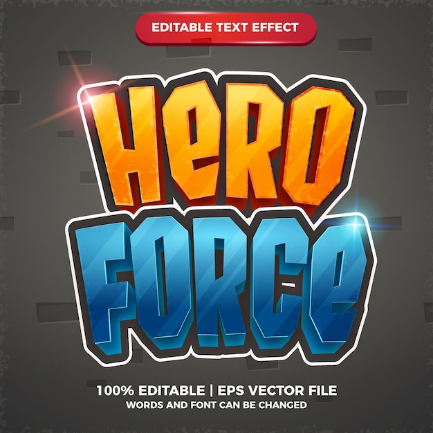 Hero force editierbarer texteffekt cartoon comic-spiel 3d-vorlagenstil