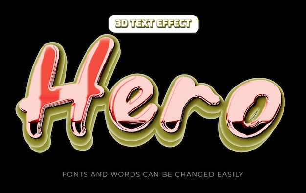 Hero glänzender 3d-bearbeitbarer text-effekt-stil