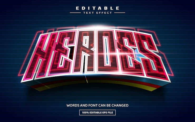 Vektor heroes 3d bearbeitbare texteffektvorlage