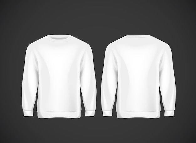 Vektor herren weißer kapuzenpullover. realistisches modell. langarm-kapuzenpullover-vorlage auf dem hintergrund.