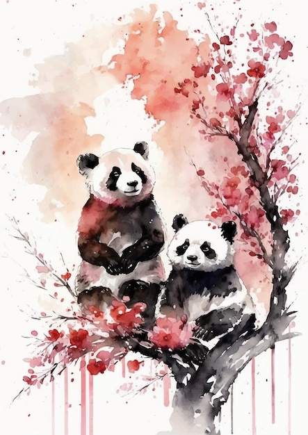 Vektor herrliche aquarell-panda-grafik im vektordesign