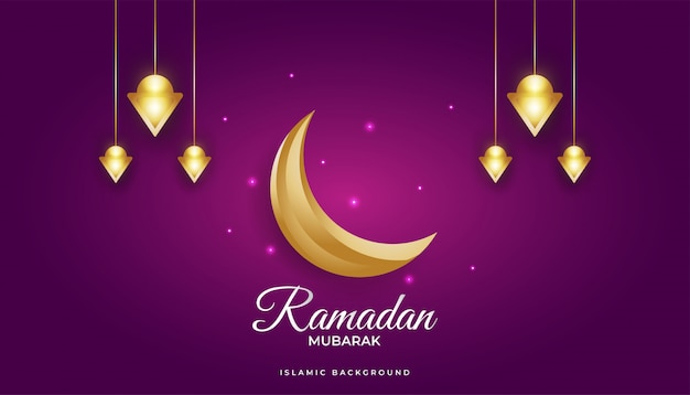 Herrlicher ramadan-hintergrund mit goldenem halbmond und luxuslaternen