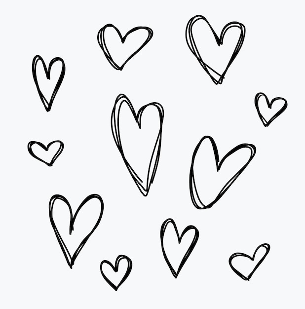 Herz-Dudles-Set Handgezeichneter Herzen-Sammlung Romantik und Liebesillustrationen