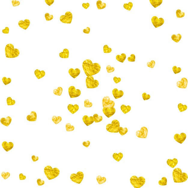 Vektor herz-hintergrundrahmen mit goldenen glitzernden herzen valentinstag vektor-konfetti handgezeichneter textur