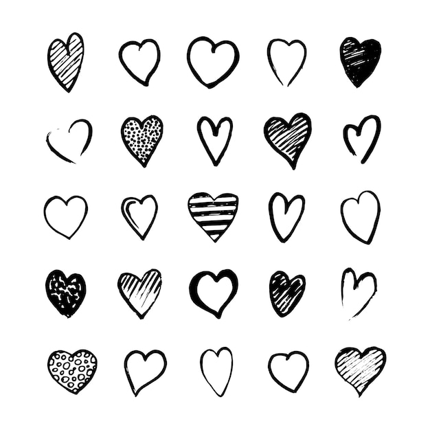 Herz-Icons handgezeichnetes Set zum Valentinstag
