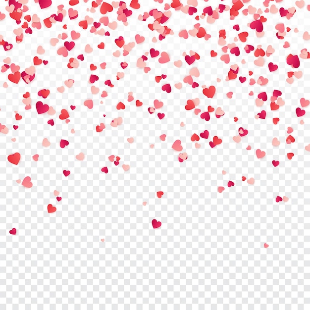 Herz-Konfetti-Valentines-Women-Müttertag-Hintergrund mit fallenden roten und rosa Papierherzen.