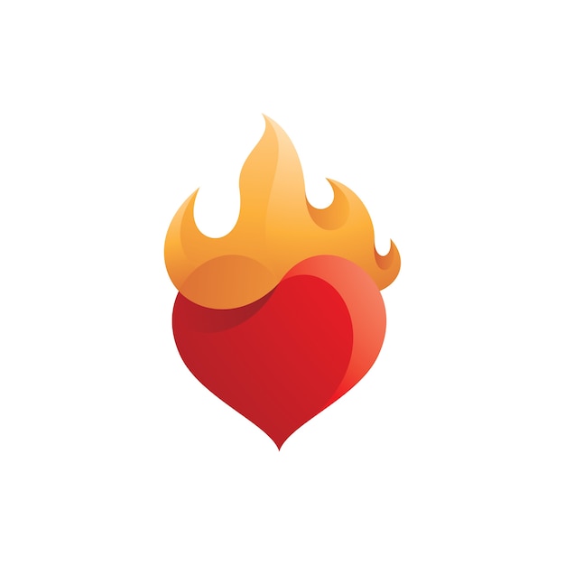 Herzliebe und brennendes feuerflammenlogo PremiumVektor