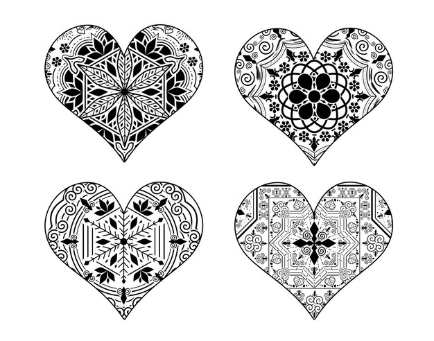 Vektor herz-mandala-herz-form-herzen-monogramm valentinstag