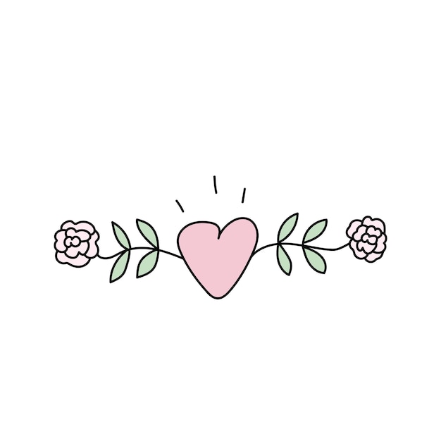 Vektor herz mit blumen vektorillustration im doodle-stil