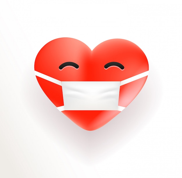 Herz mit medizinischer maske. 3d-abbildung