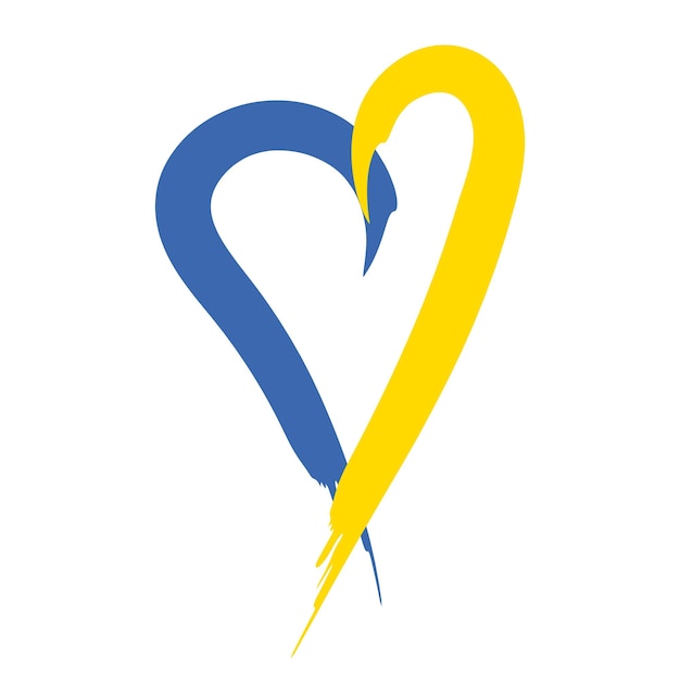 Vektor herz mit pinselstrichelementen ukrainische flaggenfarben emblem-symbol ruhm für die ukraine