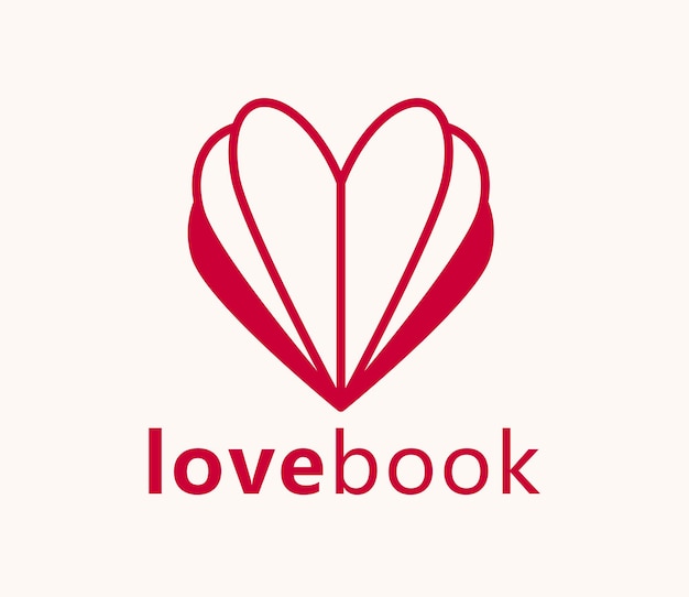 Herz offen wie ein buch oder eine broschüre mit verteilten seiten, vektorlogo oder symbol, liebesbrief oder literaturroman über romantisches geschichtenkonzept, tagebuch.