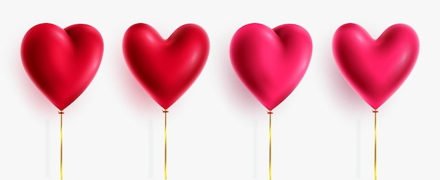 Herzen Ballon-Element-Vektor-Set. 3D-Herzballons-Valentinsgruß-Kollektion in roten und rosa Farben.