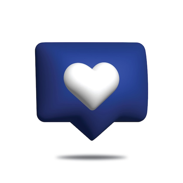 Herzförmige Social-Media-Benachrichtigungs-Symbol in Sprachblasen Hintergrund 3D-Illustration
