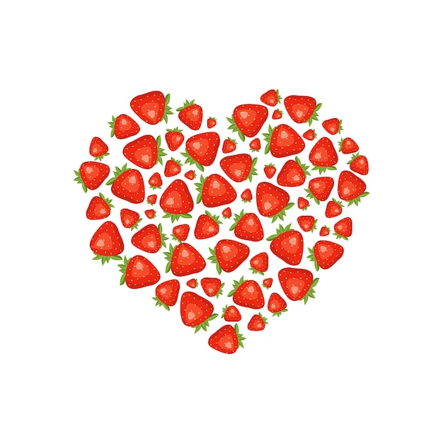 Herzform aus roten erdbeeren. valentinstag dekoration. flache vektorgrafik
