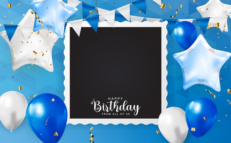 Vektor herzlichen glückwunsch zum geburtstag, glückwunsch-banner-design mit konfetti, ballons und glänzendem glitzerband für party-feiertags-hintergrund. vektorillustration