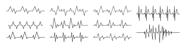 Vektor herzrhythmus-satz elektrokardiogramm ekg ekg-signal herzfrequenzmonitor-satz linienvektor isoliert