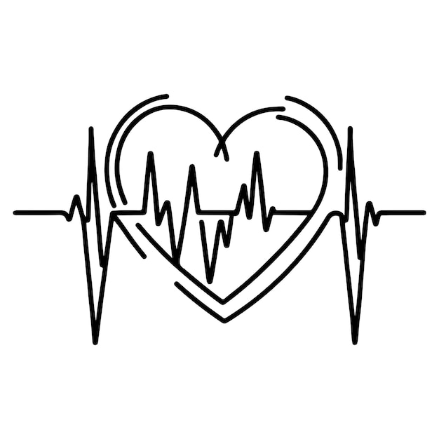 Herzschlag mit Wellengrafik Puls Medizin Konzept Kontinuierliche einzelne schwarze Linien Zeichnung von Schrägmalerei