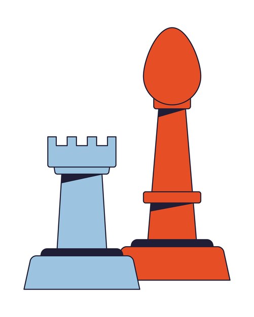 Vektor hess-stücke flache linie farbe isoliertes vektorobjekt turm und bischof figuren schach spielen bearbeitbares clip-art-bild auf weißem hintergrund einfacher umriss cartoon-spot-illustration für webdesign