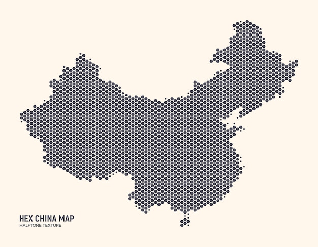 Hex china karte isoliert auf hellem hintergrund. sechseckige halbton-textur von china-karte