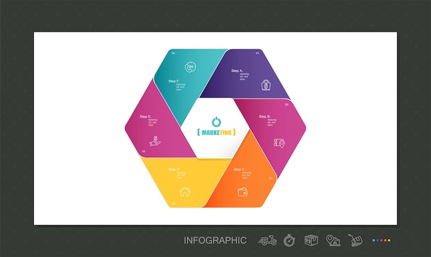 Hexagon-diagramm-folienvorlage stock illustration analyse, geschäft, diagramm. symbole, schritte