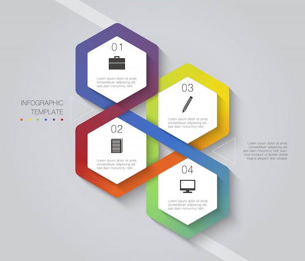 Hexagon infografik mit vier textfeldern