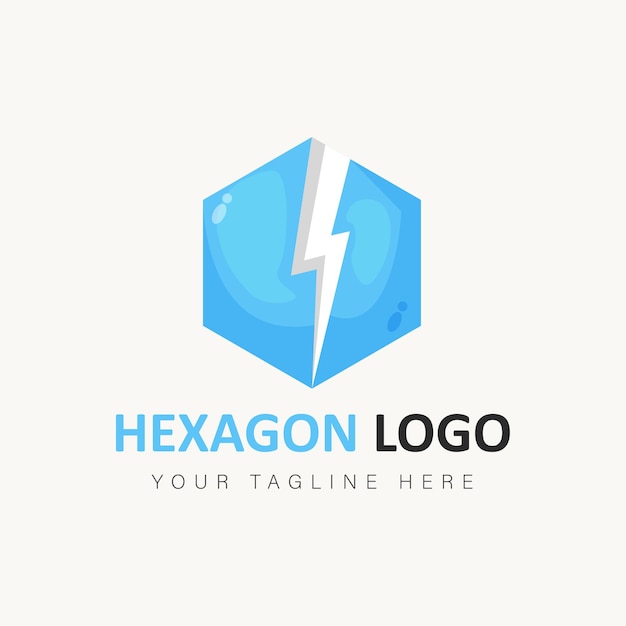 Hexagon mit Donner-Logo-Cartoon-Stil-Symbol-Illustration