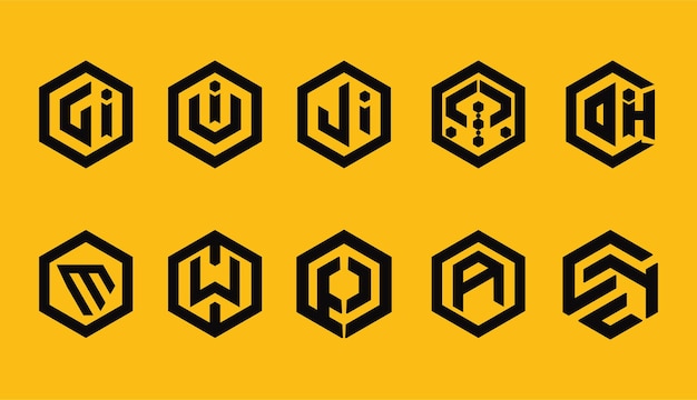 Vektor hexagon ui ji pw-logo-vorlagen-design-set.