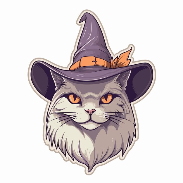 Vektor hexen-katzen-aufkleber, karikatur-isolierter süßer halloween-auf kleber