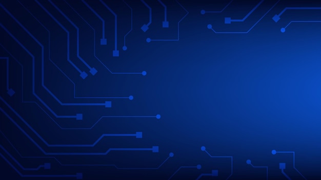 Hi-Tech digitale Platine AI-Pad und elektrische Leitungen auf blauem Beleuchtungshintergrund verbunden