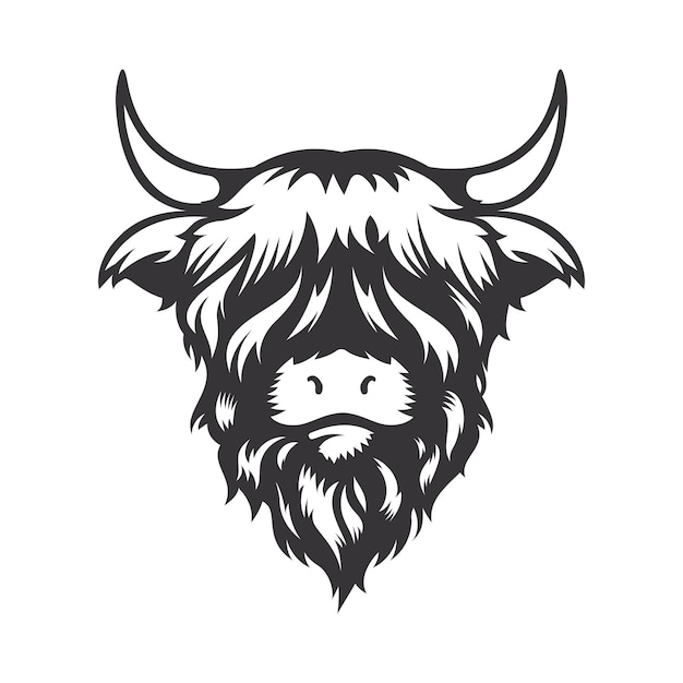 Vektor highland kuhkopfdesign auf weißem hintergrund. bauernhoftier. kühe logos oder symbole. vektor-illustration.