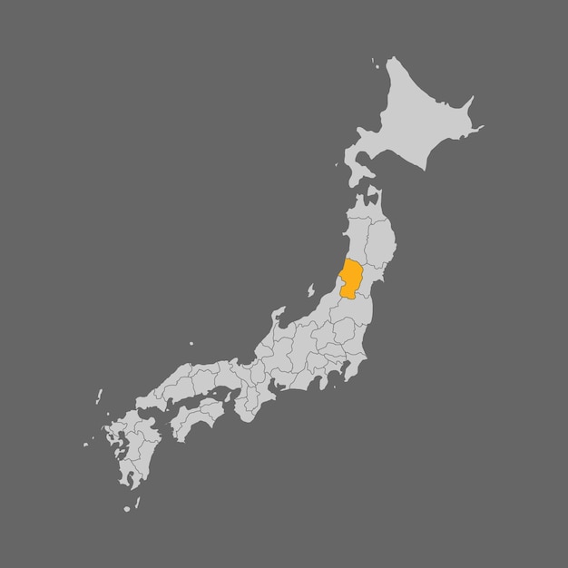 Highlight der präfektur yamagata auf der karte von japan